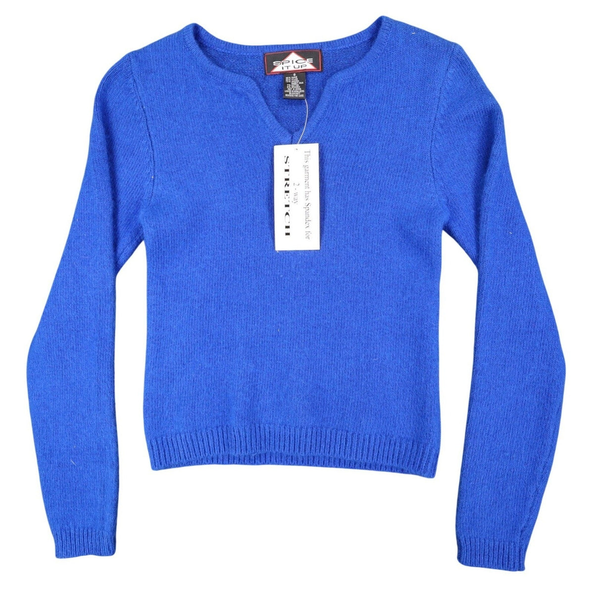 Spice It Up Sweater Womens Small Y2K Royal Blue Angora Blend Notched Neck