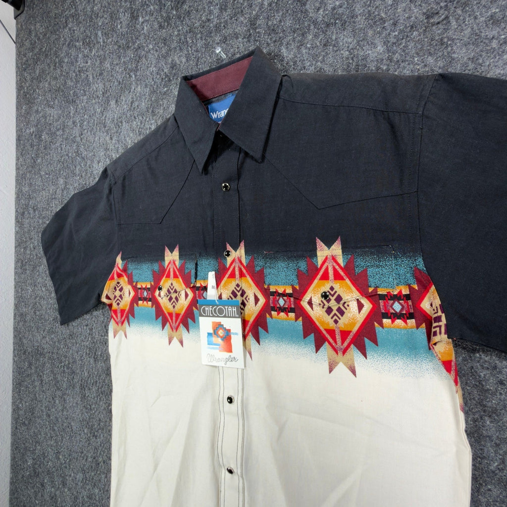 Wrangler Y2K Checotah Western Shirt Mens Small Black Aztec Tribal Cotton NWT