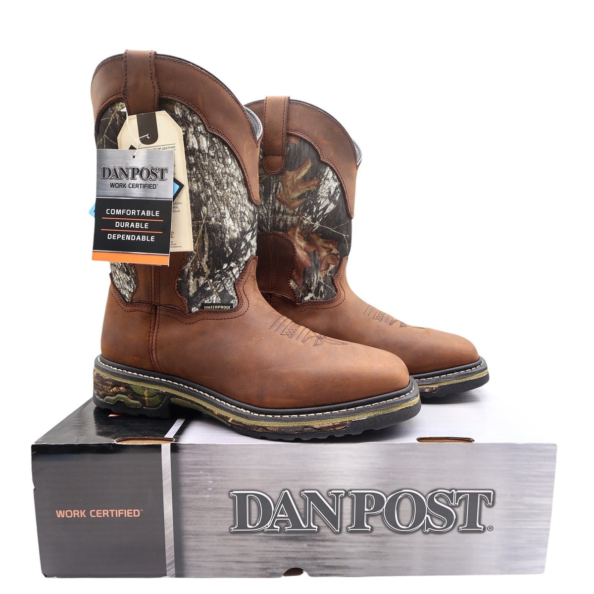 Dan Post Camo Waterproof Western Work Boots Men 11 D Brown Leather NWT Box
