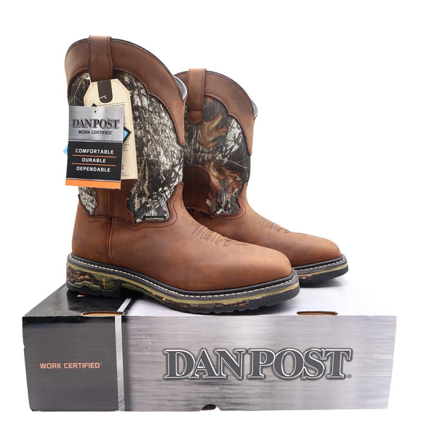 Dan Post Camo Waterproof Western Work Boots Men 11 D Brown Leather NWT Box