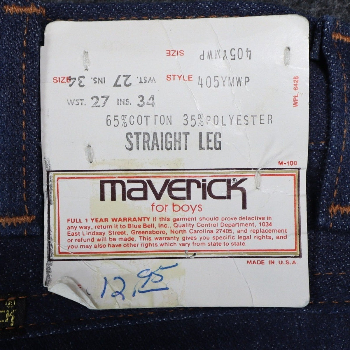 Maverick Jeans Boys 27x34 Vintage 70s Dark Wash Denim Straight Leg Made in USA - take2supply