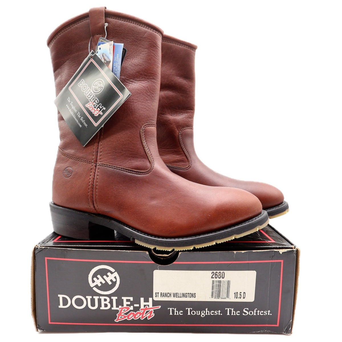 Double-H Wellington Boots Mens 10.5 D Brown Leather Work Boots NWT
