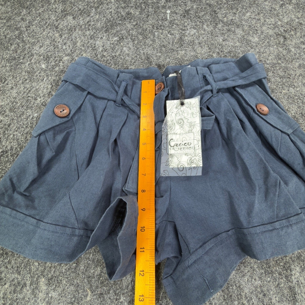 Cecico Modern Paperbag Shorts Womens M Blue Linen Cotton NWT