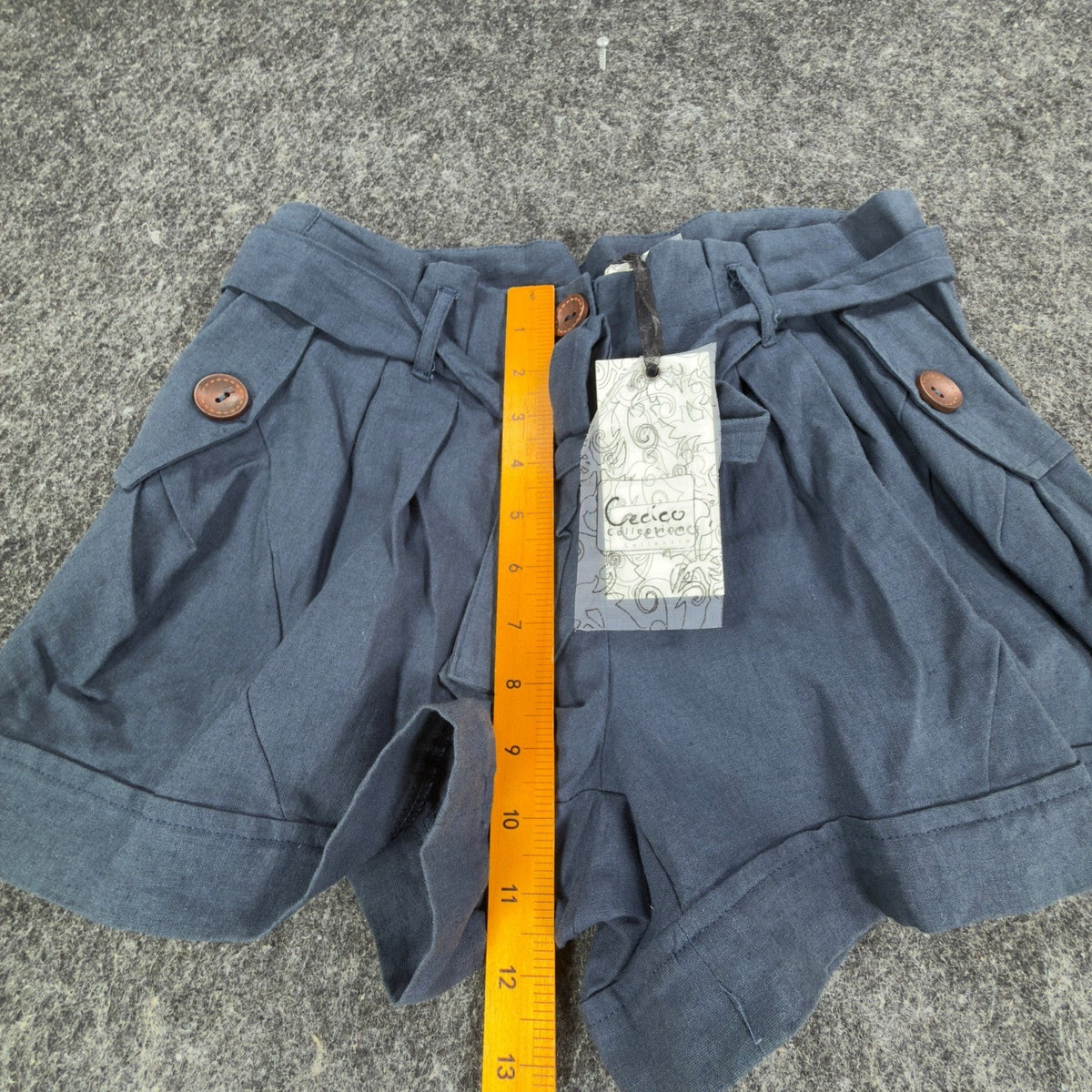 Cecico Modern Paperbag Shorts Womens M Blue Linen Cotton NWT