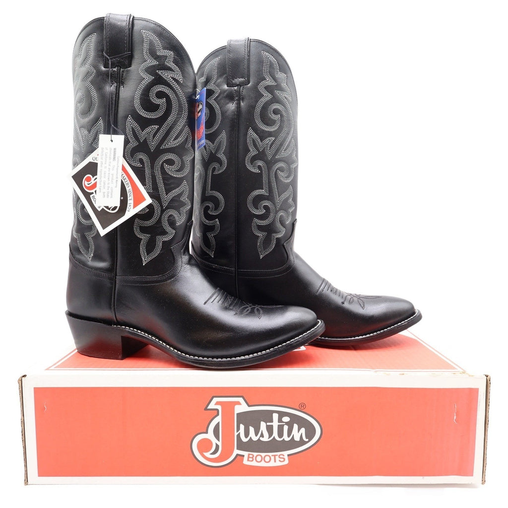 Justin Boots 1409 Mens 10 EE Black London Calf Leather Western Cowboy Boots NIB
