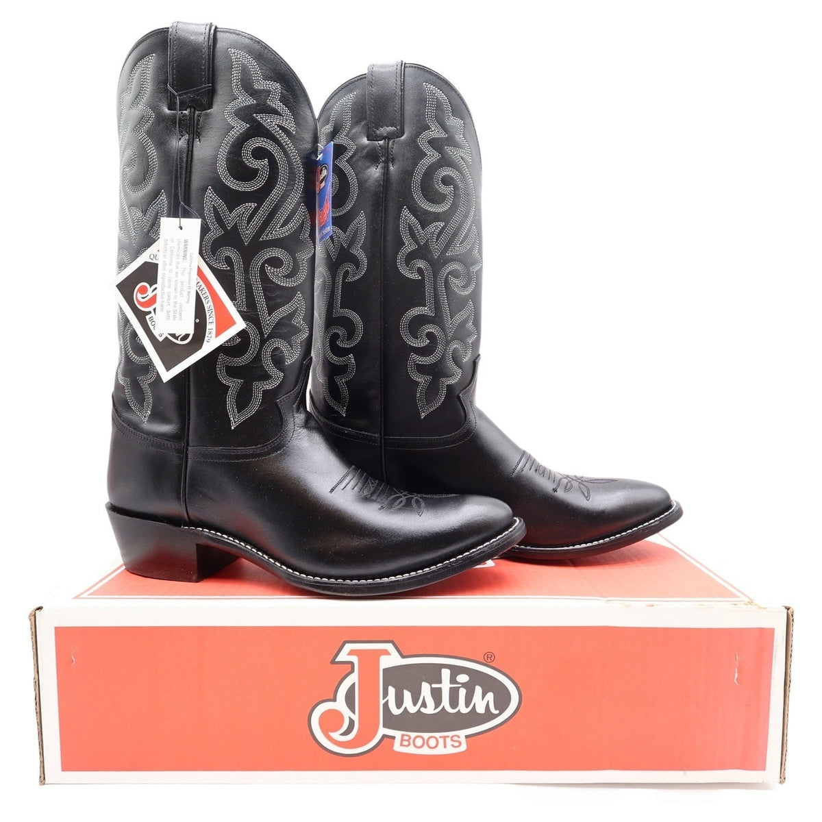 Justin Boots 1409 Mens 10 EE Black London Calf Leather Western Cowboy Boots NIB