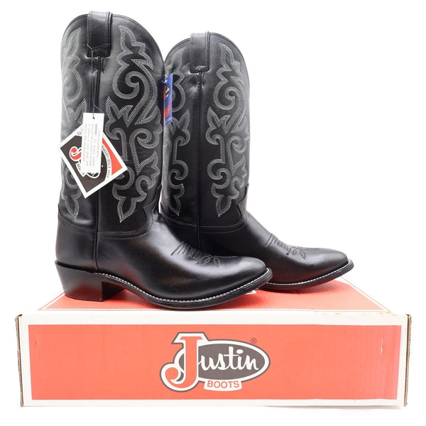 Justin Boots 1409 Mens 10 EE Black London Calf Leather Western Cowboy Boots NIB