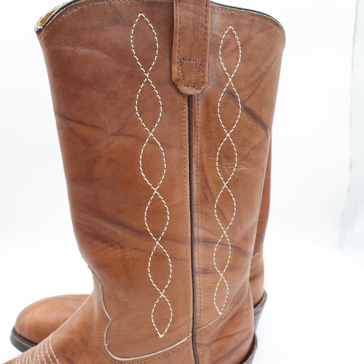 Vintage 80s Double-H 1507 Tan Leather Steel Toe Western Boots Men's 10 EE Wide NWT