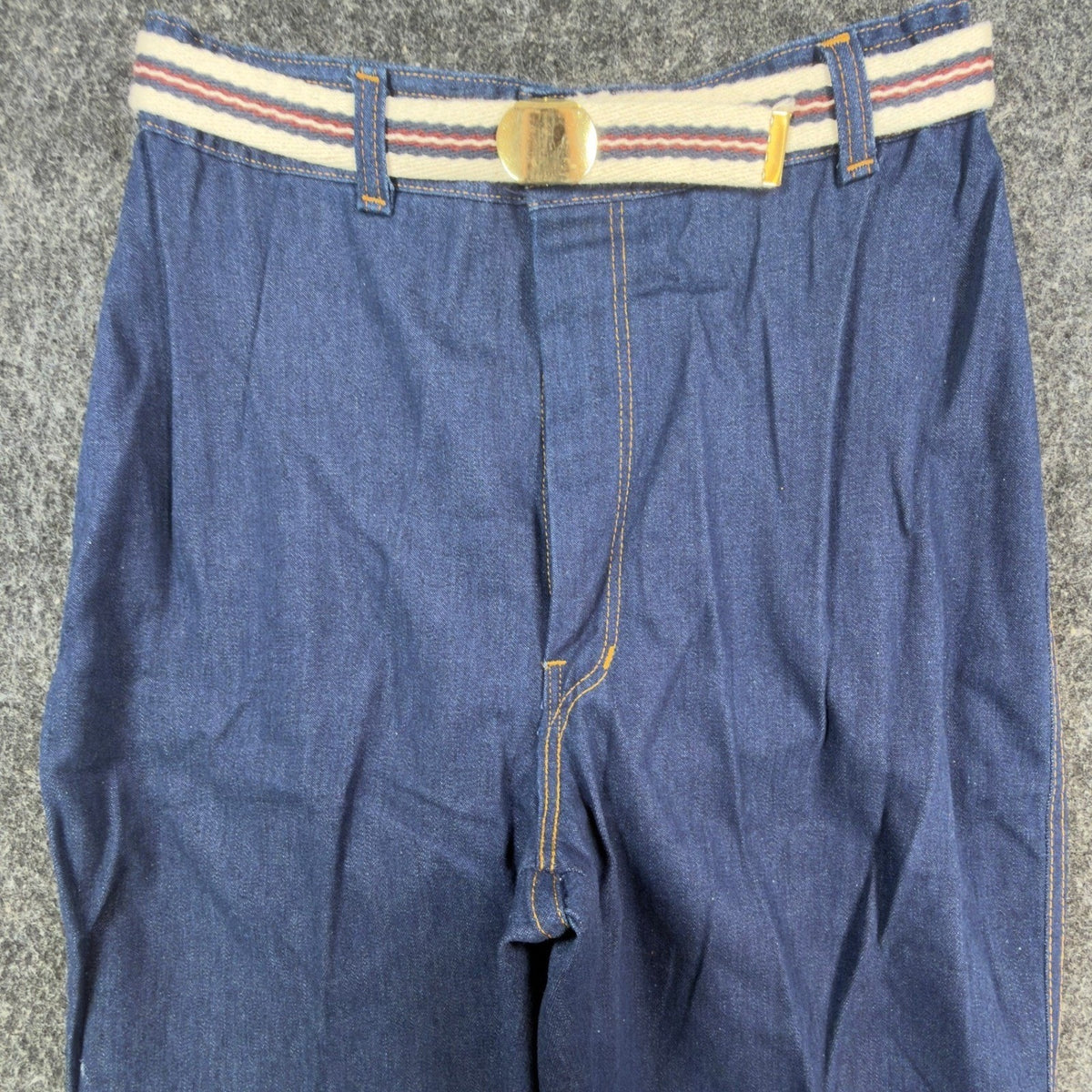 Fancy Props Vintage 70s Jeans Pants Womens 12 Blue High Waist Belted Wide Leg