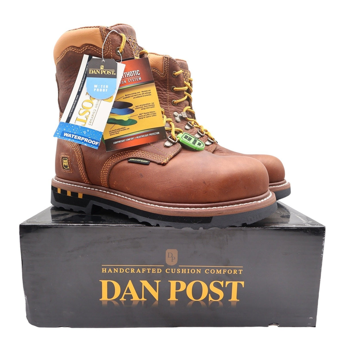 Dan Post DP68484 Work Boots Mens 10D Brown Leather Alloy Toe Waterproof NWT