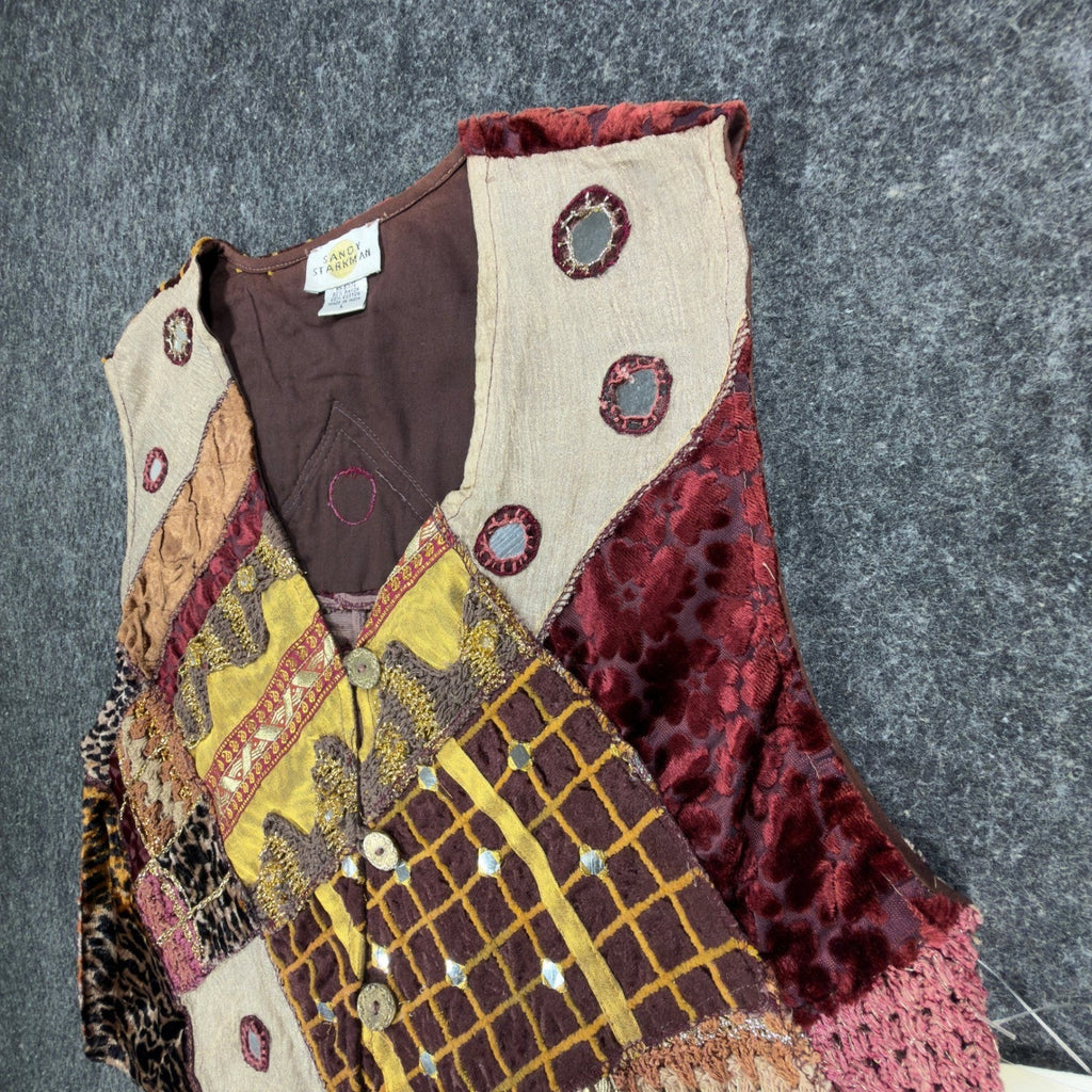 Sandy Starkman Vintage 90s Patchwork Vest Women Large Brown Velvet NWT C636 - take2supply