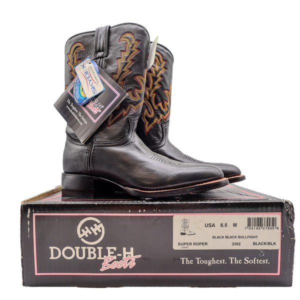 Double-H Super Roper Western Boots Mens 8.5 Black Leather NWT 3392