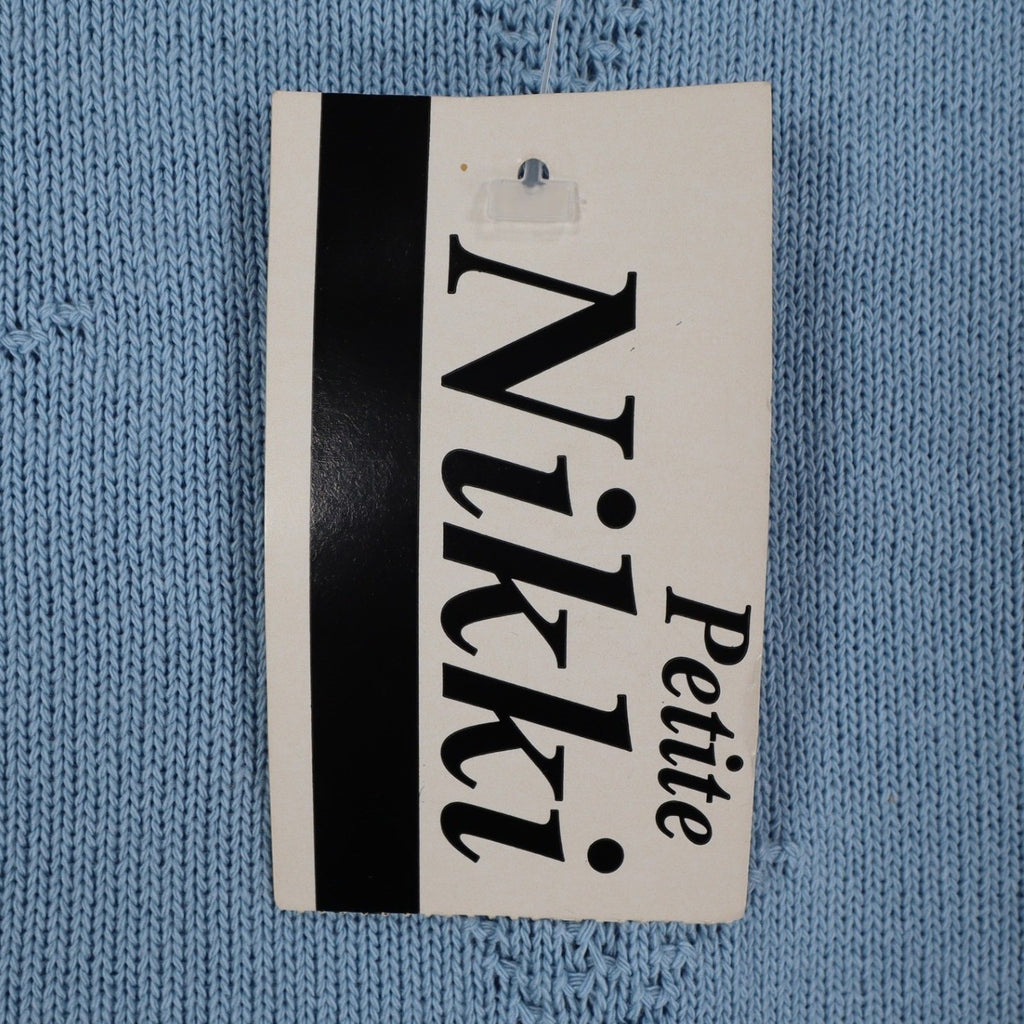 Nikki Short Sleeve Sweater Womens Small Petite Vintage 90s Dove Blue Pointelle