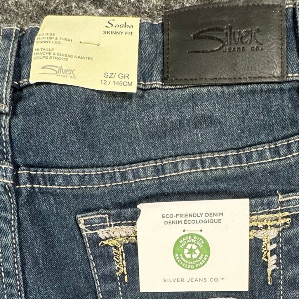 Silver Jeans Sasha Skinny Fit Girls 12 Blue Denim Eco-Friendly NWT