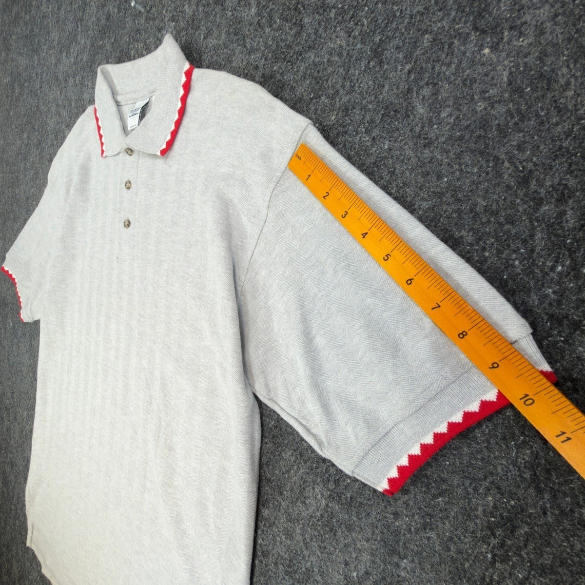 Cotton Deluxe Casuals Polo Shirt Mens Large Vtg 90s Gray Cotton Zigzag Trim