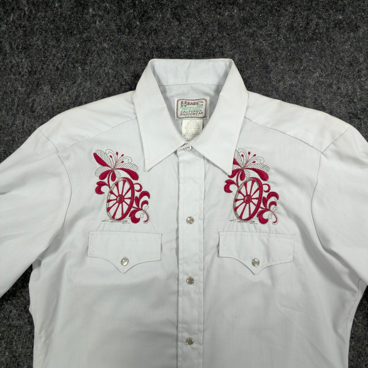 H Bar C Vintage 70s Wheeler Western Shirt Mens 15.5-33 White Embroidered NWT