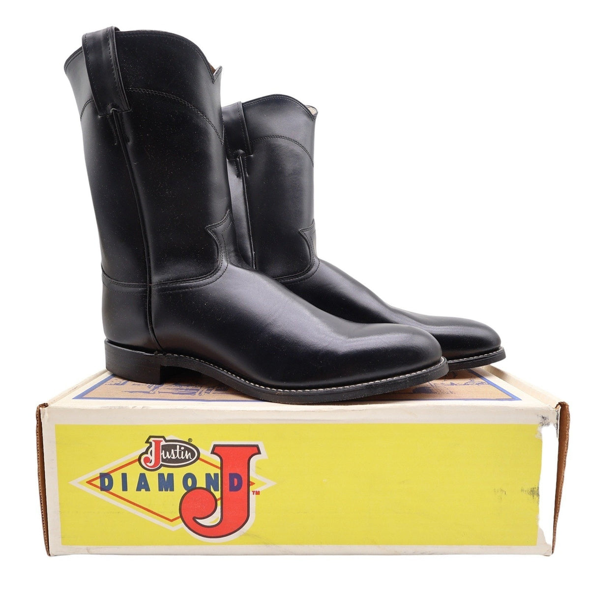 Justin Vintage Roper Boots Mens 11 D Black Leather Deadstock 3702M