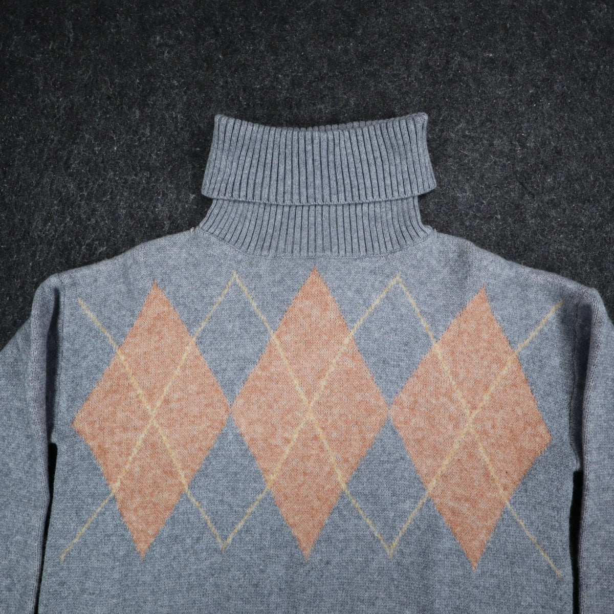 Hem & Thread Argyle Turtleneck Sweater Womens Medium Grey Peach Knit 30984 NEW