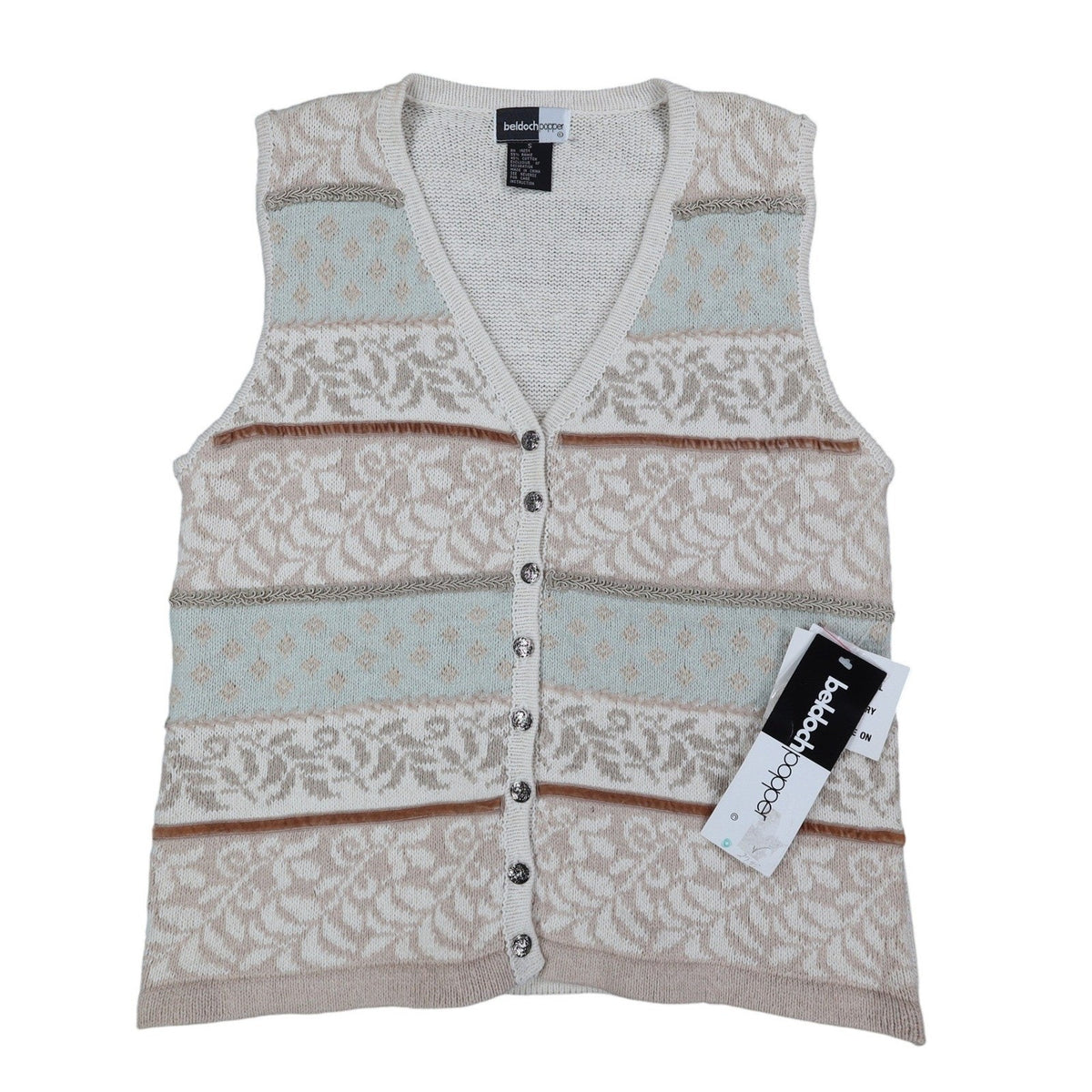 Beldoch Popper Sweater Vest Womens Small Vintage 90s Natural Multi Cotton Ramie