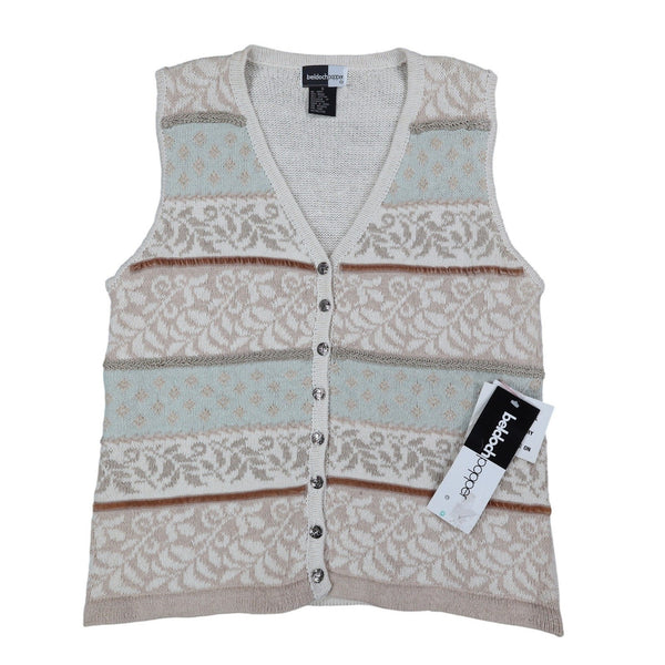 Beldoch Popper Sweater Vest Womens Small Vintage 90s Natural Multi Cotton Ramie