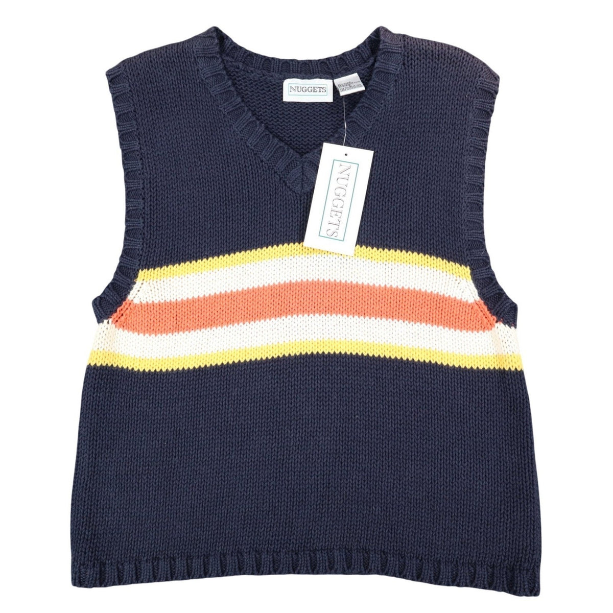 Nuggets Sweater Vest Mens Large Vintage 90s Navy Blue Striped Ramie Cotton NWT