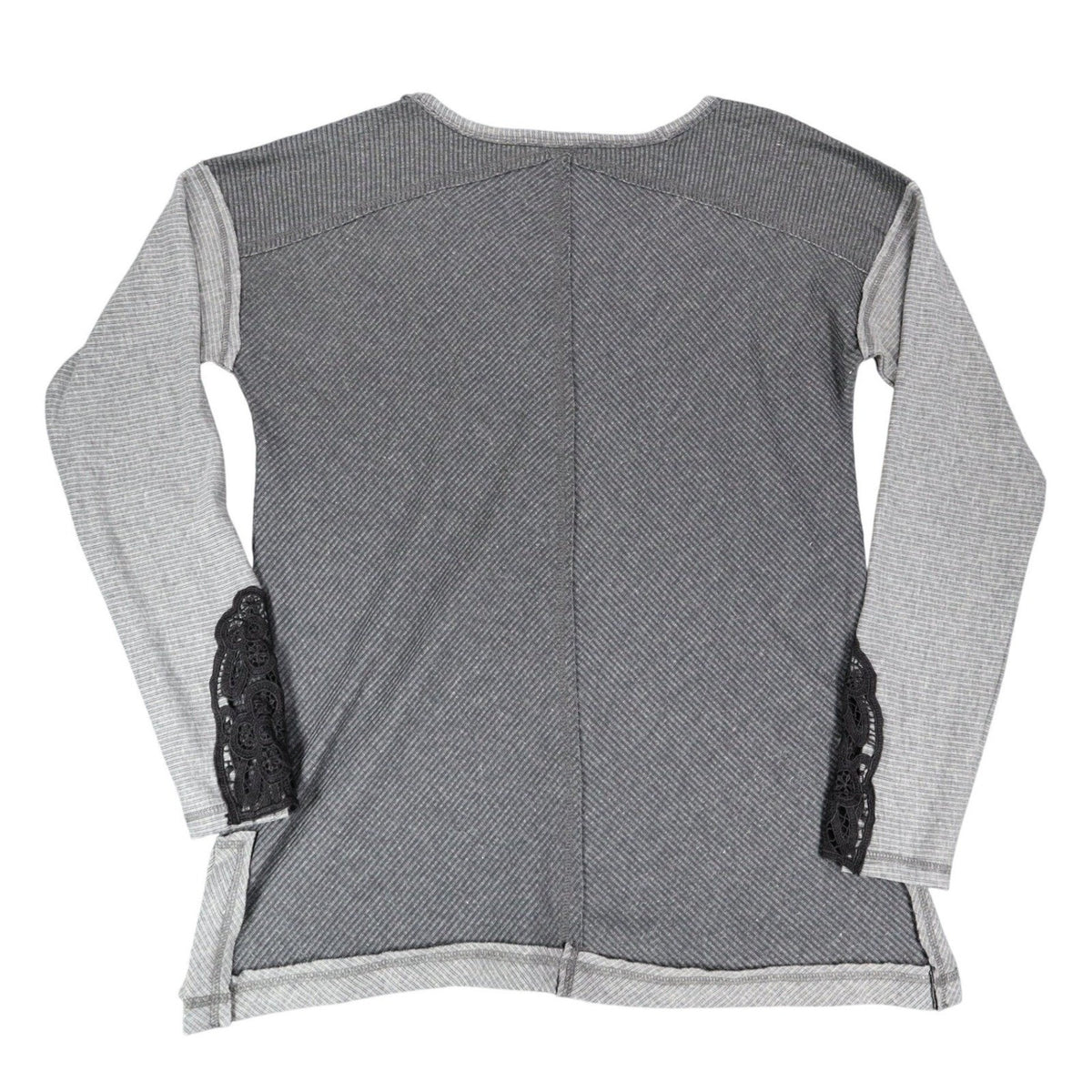 Hem & Thread Top Womens Medium Gray Ribbed Knit Lace Detail Long Sleeve New