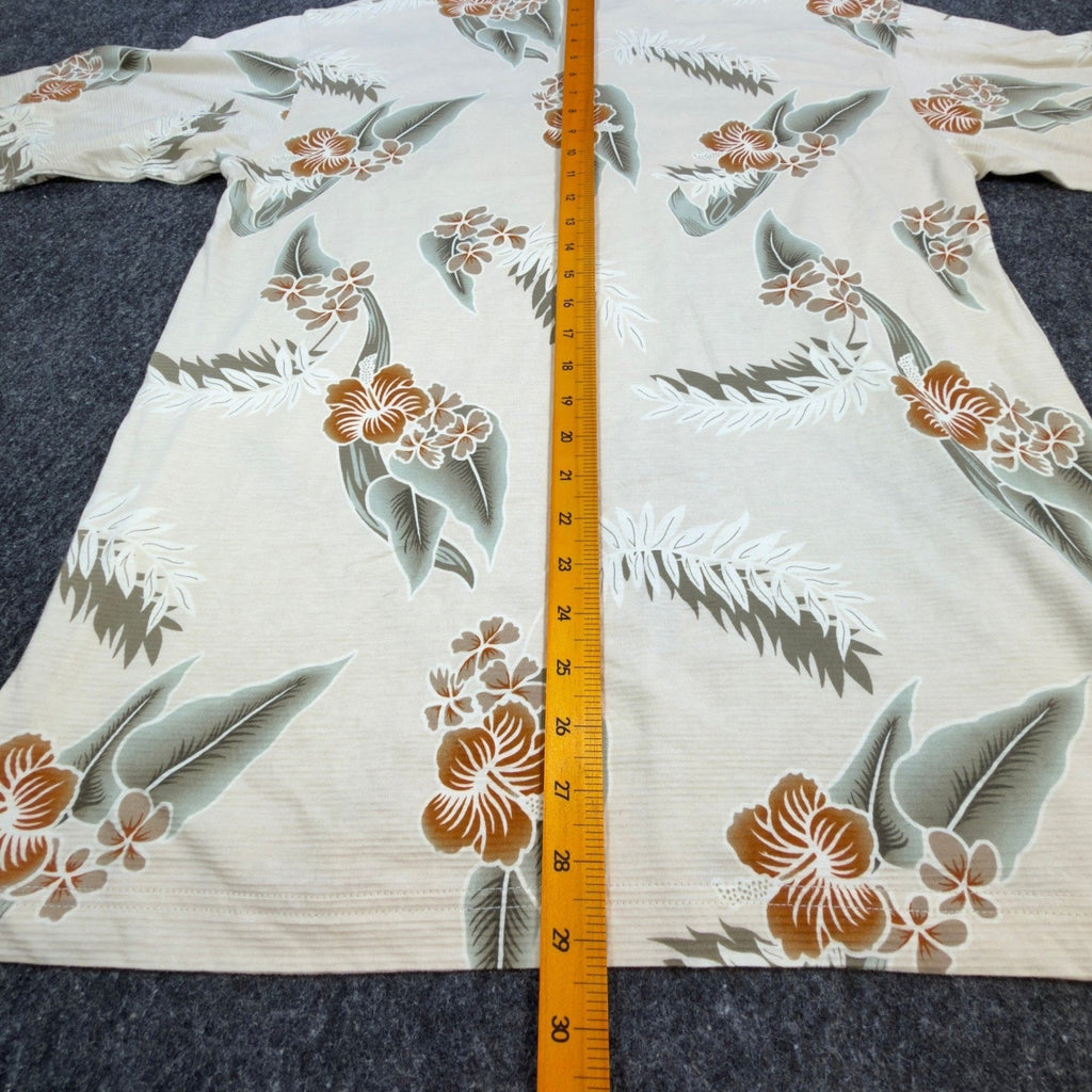 Winner Mate Polo Shirt Mens M Y2K Beige Cotton Rayon Tropical Floral Hibiscus