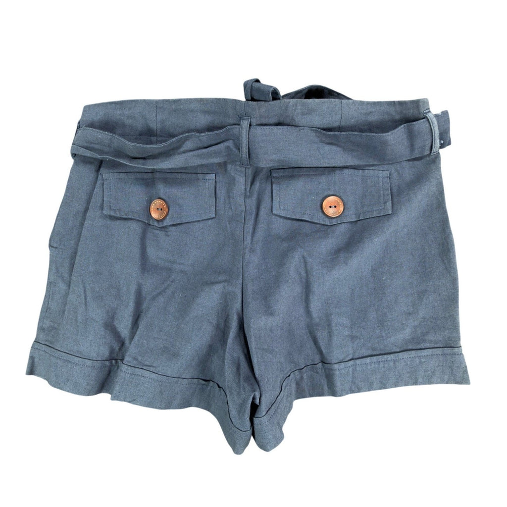 Cecico Modern Paperbag Shorts Womens M Blue Linen Cotton NWT