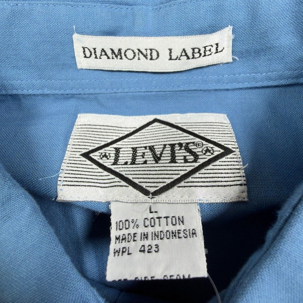 Levis Vintage 80s Diamond Label Shirt Mens L Blue Cotton Button Down NWT