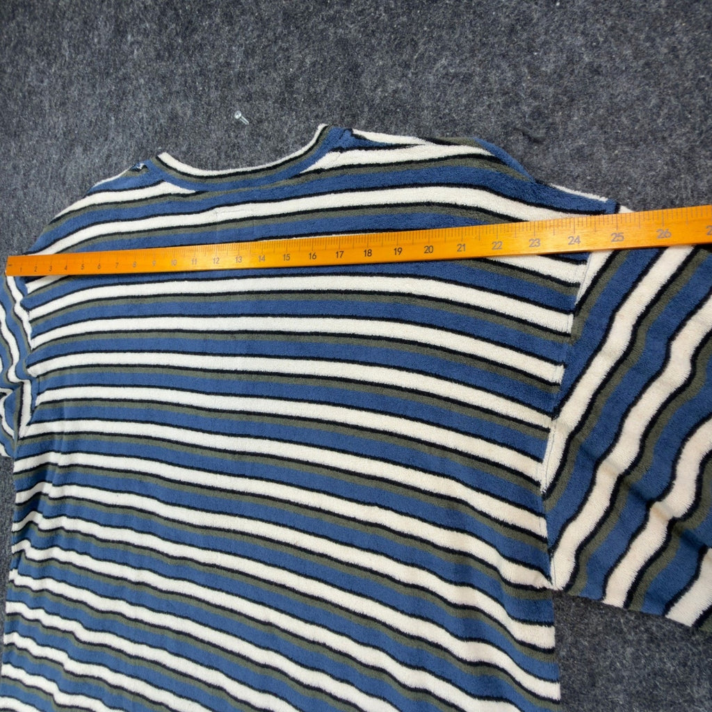 Ferruche Henley Shirt Mens Large Vintage 90s Indigo Blue Striped Cotton Terry