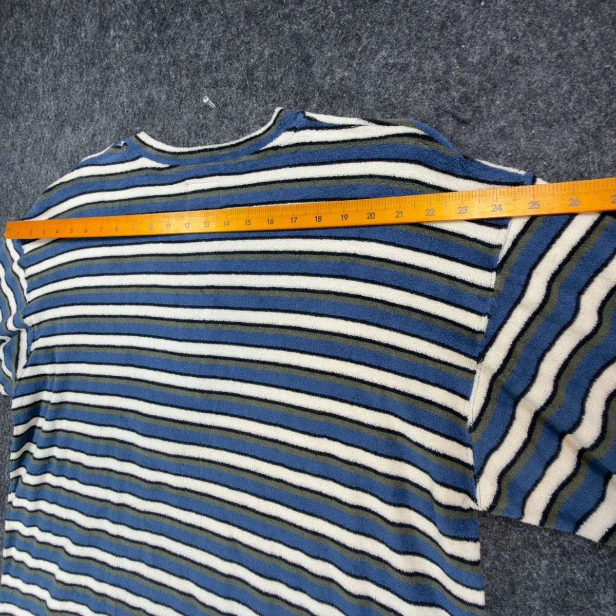 Ferruche Henley Shirt Mens Large Vintage 90s Indigo Blue Striped Cotton Terry