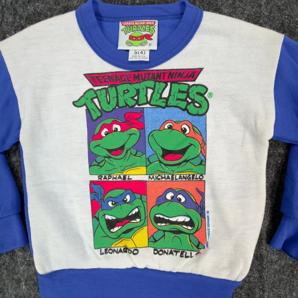 TMNT Vintage Sweatshirt Boys S 4 White Blue 80s 90s Made in USA Graphic