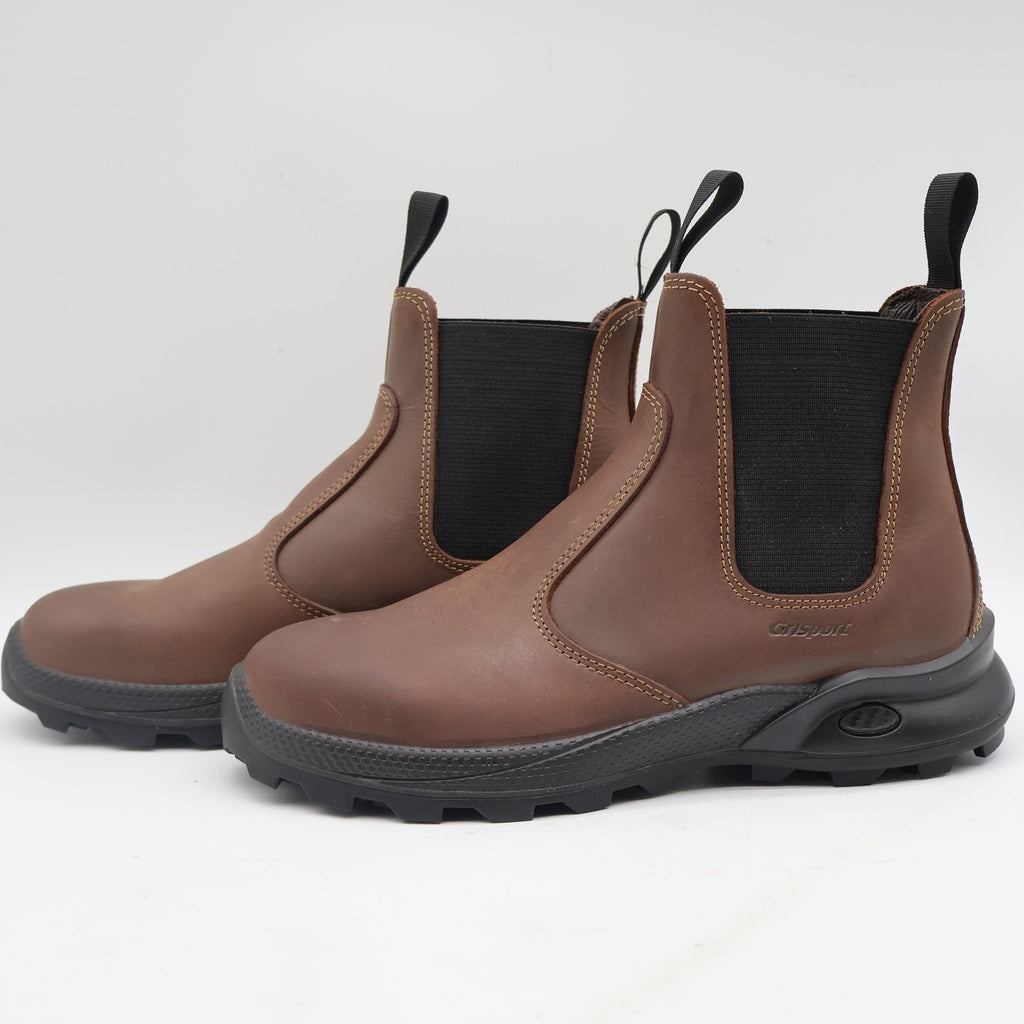 Grisport Cardigan Safety Boots Mens Size 9 Brown Leather Italian Chelsea Pull On