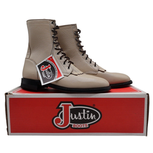 Justin L0512 Lace Up Roper Boots Women 9 B Bone Leather NWT Deadstock Vintage