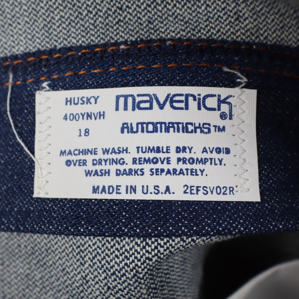 Maverick Western Boot Jean Boys Husky 18 W34 L30 Vintage USA Indigo Denim NOS