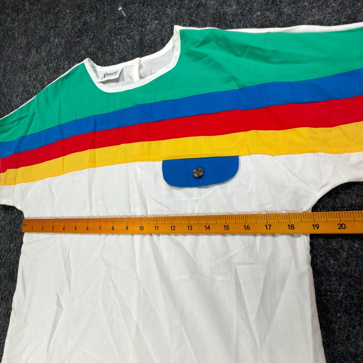 Xtrovert Vintage 80s Rainbow Stripe Top Womens Small White Deadstock NWT USA - take2supply