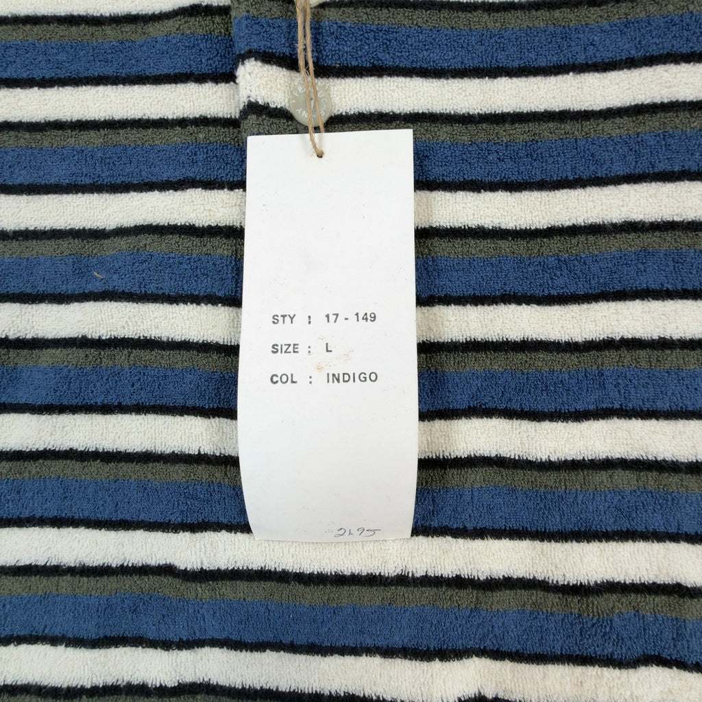 Ferruche Henley Shirt Mens Large Vintage 90s Indigo Blue Striped Cotton Terry