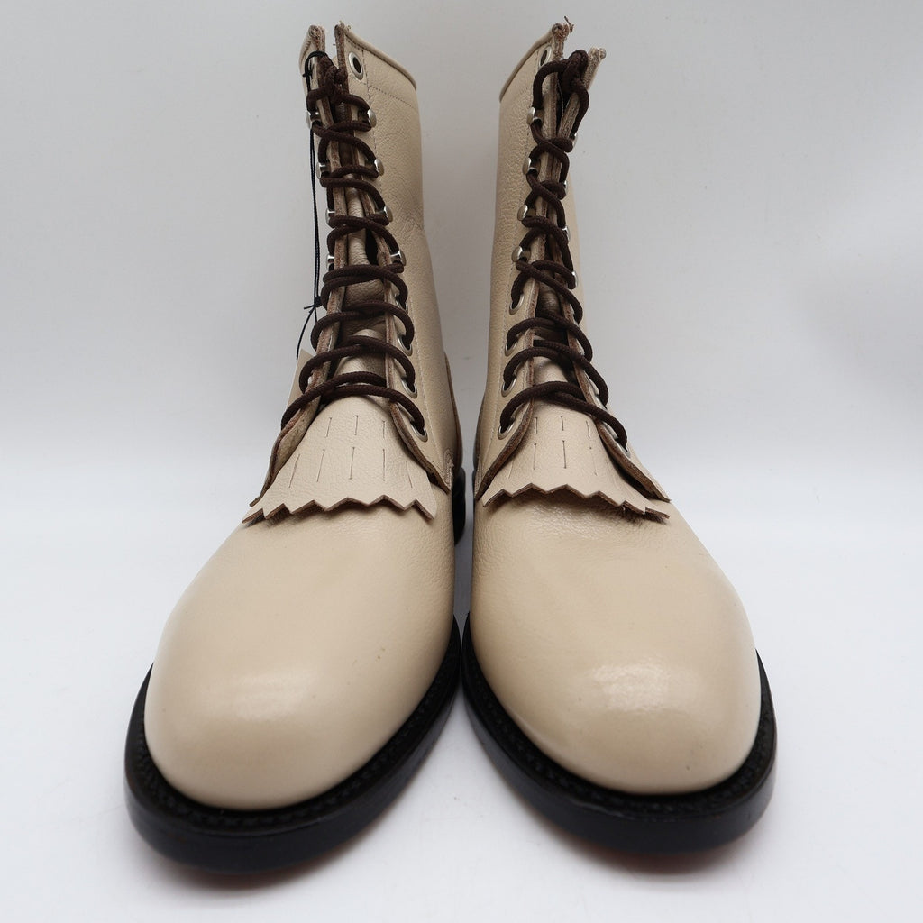 Justin Vintage Kiltie Lace Up Boots Womens 7 B Bone Leather Deadstock NWT