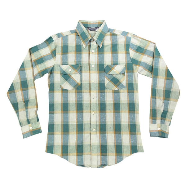 Cambridge Vintage 70s Plaid Button Up Shirt Mens M Green Tall Man NWT USA