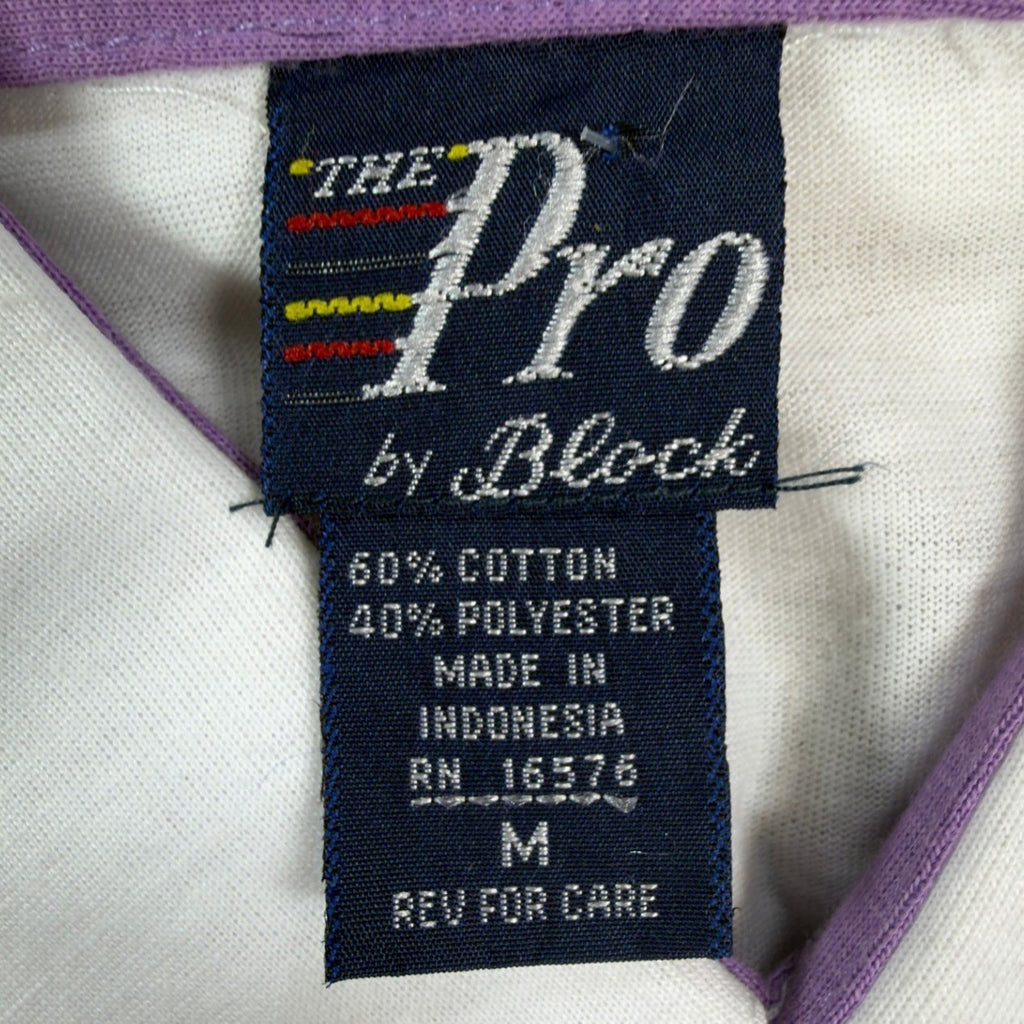 The Pro by Block Polo Shirt Mens Medium Vintage 90s White Purple Striped Pocket
