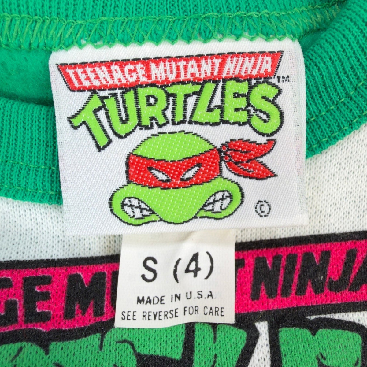 Vintage 80s TMNT Sweatshirt Kids Small 4 Green Raglan Made in USA 1989