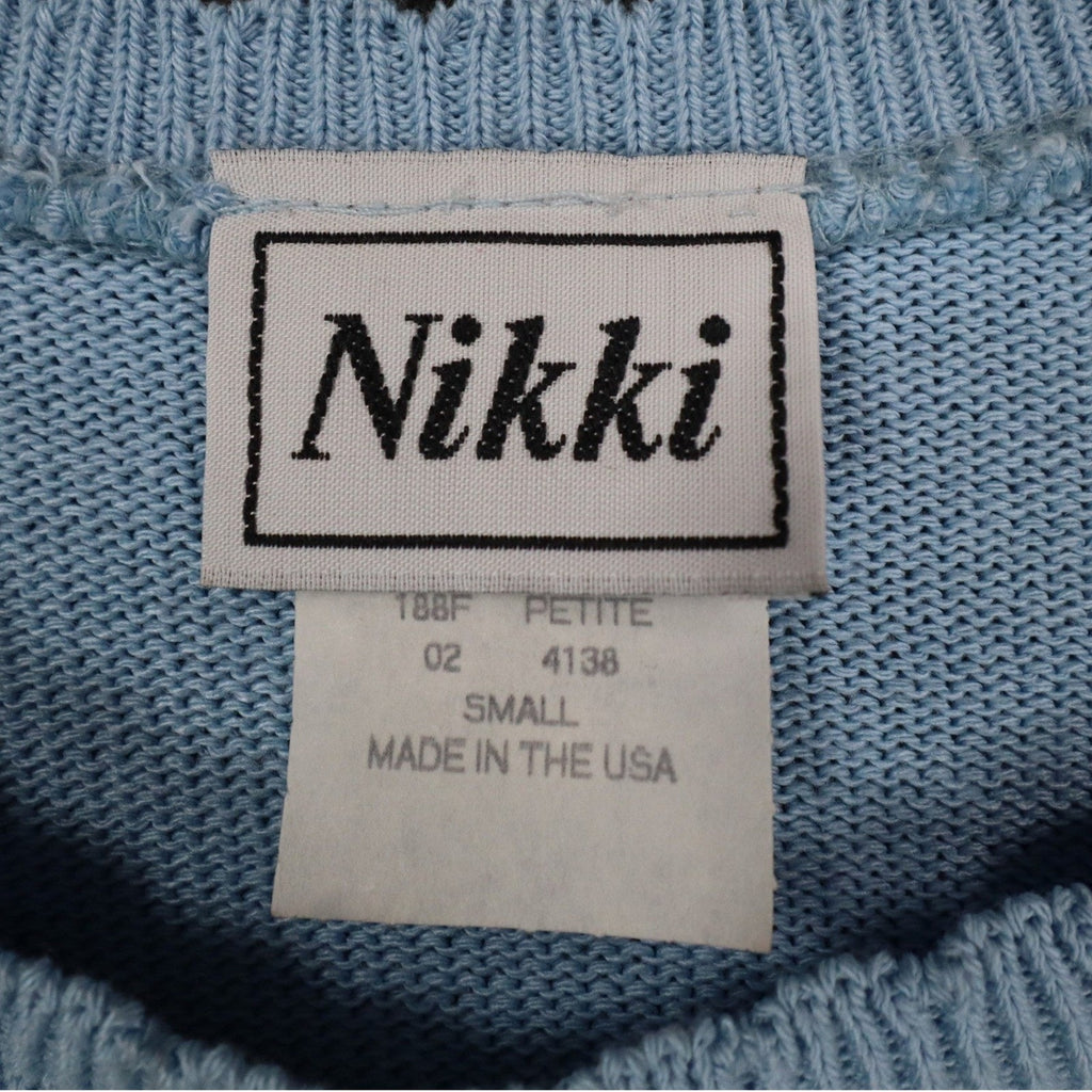 Nikki Short Sleeve Sweater Womens Small Petite Vintage 90s Dove Blue Pointelle