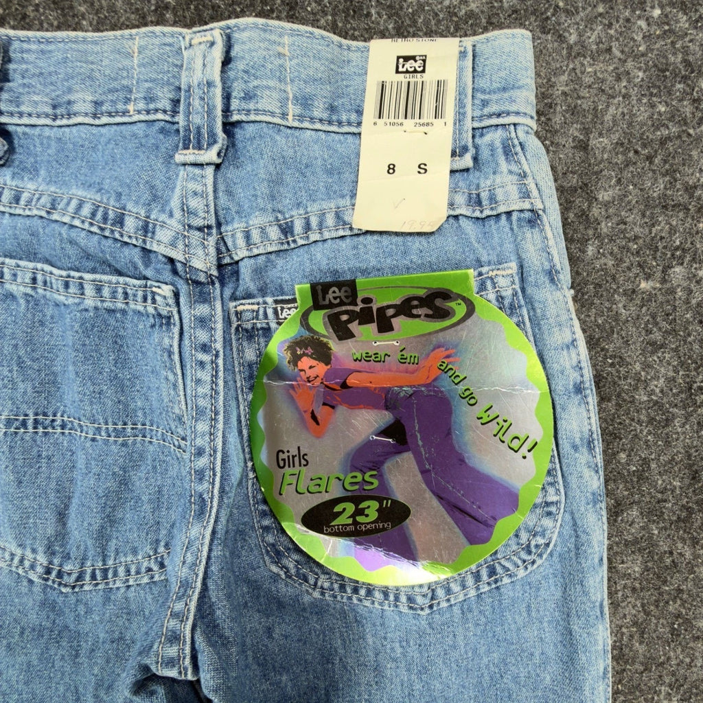 Lee Pipes Vintage 90s Flare Jeans Girls 8 S Blue Cotton NWT Deadstock C645 - take2supply