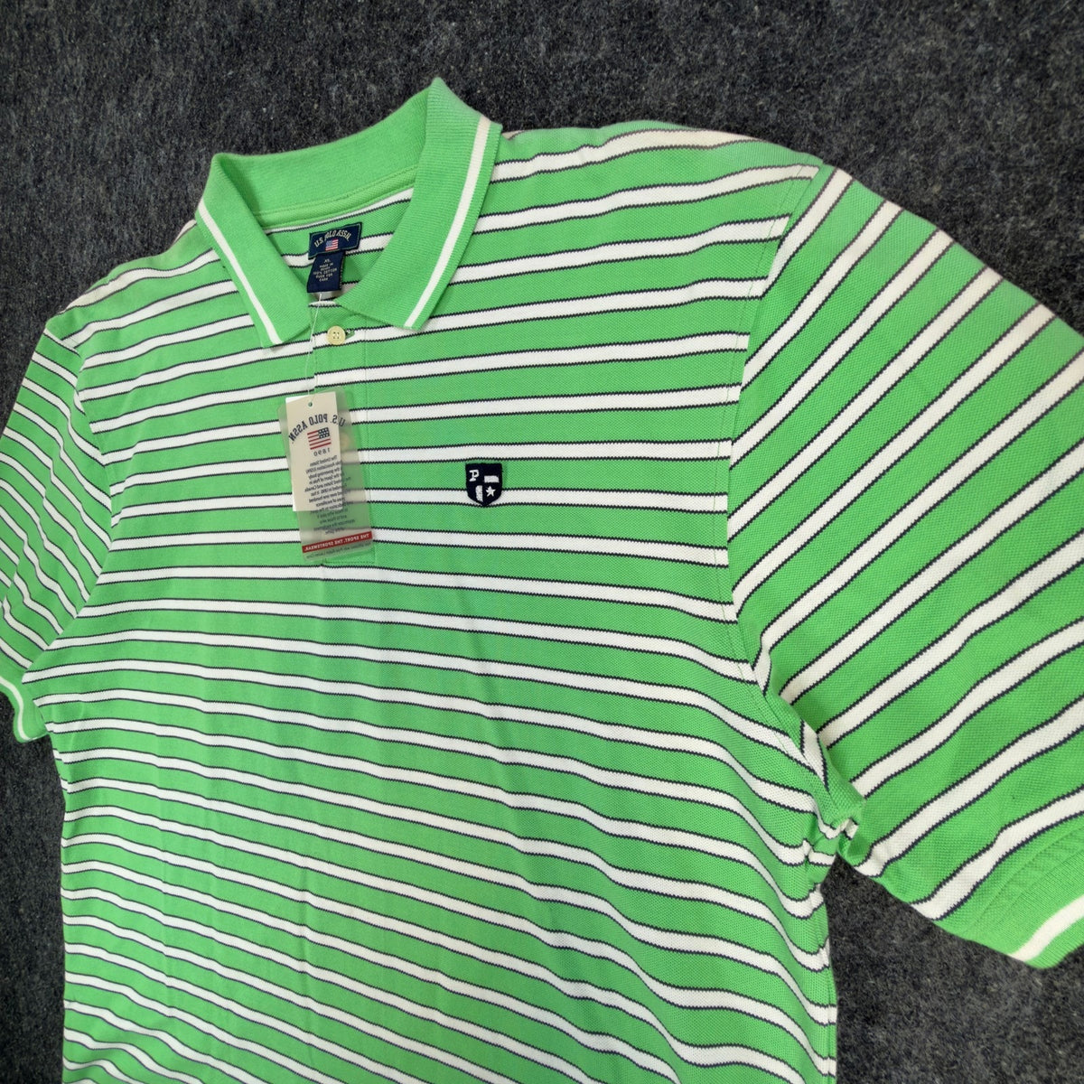 US Polo Assn Mens XL Polo Shirt Striped Green White Pique Short Sleeve NWT