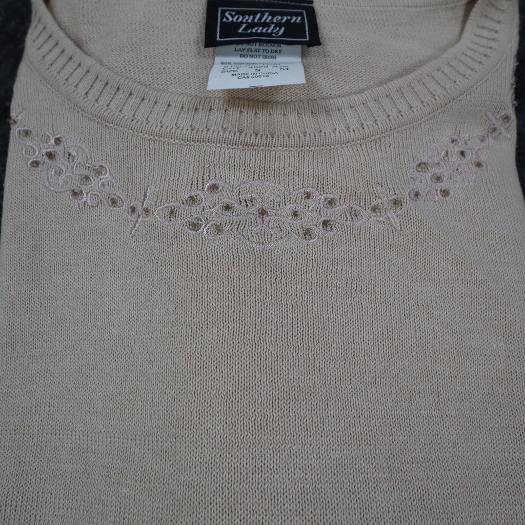 Southern Lady Sweater Womens Small NWT Y2K Buff Beige Embroidered Knit Top 122K