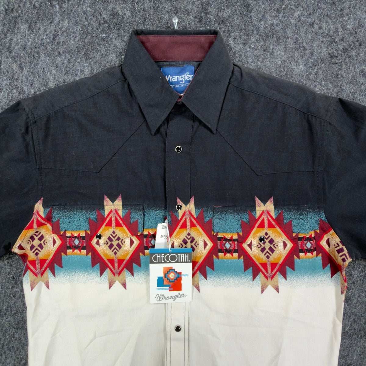 Wrangler Y2K Checotah Western Shirt Mens Small Black Aztec Tribal Cotton NWT