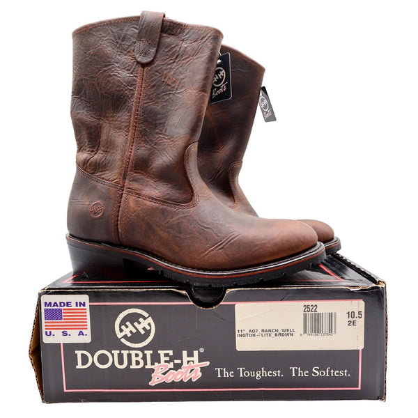 Double-H 11" AG7 Ranch Wellington Mens 10.5 2E Brown Leather NWT 2522