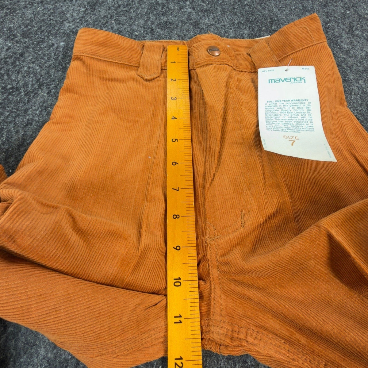 Maverick Vintage 70s Corduroy Flare Pants Juniors 7 Orange Deadstock NWT USA - take2supply