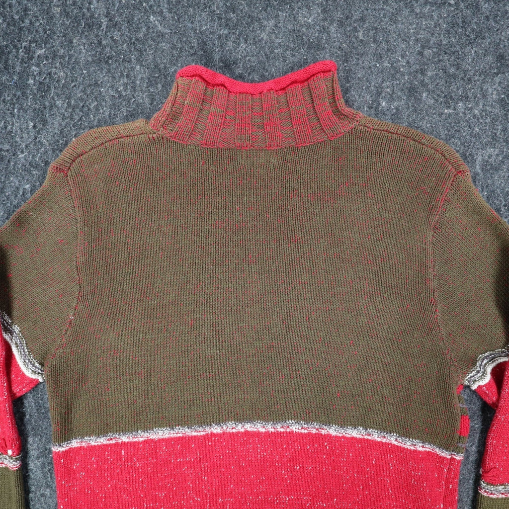 Lucia Sweater Womens Small Vintage 90s Red Green Floral Embroidered Mock Neck