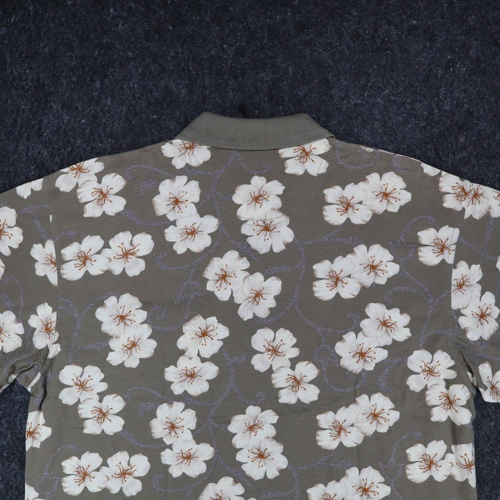 Winner Mate Polo Shirt Mens Large Vtg Floral Cotton Rayon Olive Green Deadstock